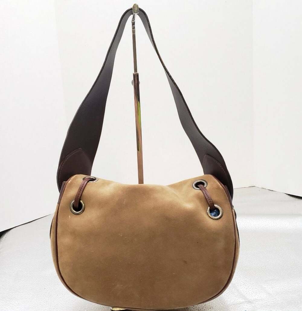 Moschino Cheap and Chic Brown Suede Leather Trim Drawstring Shoulder Bag - Picture 3 of 9
